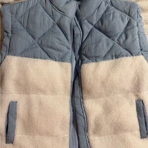 Women’s Quilted Light Blue and Cream Sherpa Vest